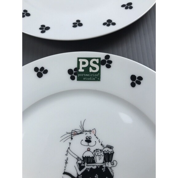 4 Portmeirion Studio Cat Cupcake With Paw Print Border Salad Plates - Picture 3 of 7